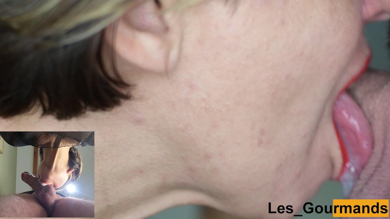 Les Gourmands: 큰 자지 오럴과 삼키기 보기 아래에서 보기