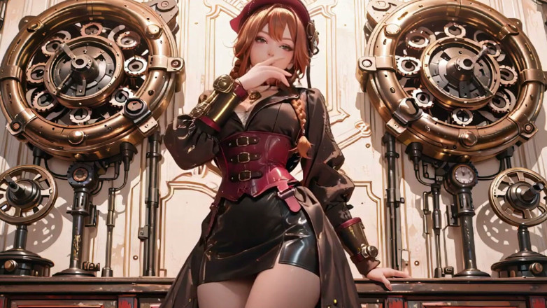 Seraphina Vale: Steampunk Duchess! Red-haired Mechanical Girl Teasing in the Gear Hall.