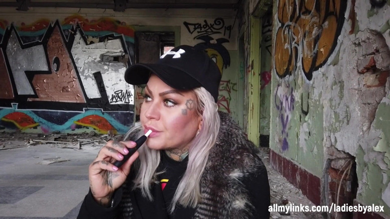 Fetish videos by Alex: Blonde Lady Smokes an Electronic Cigarette on Stair