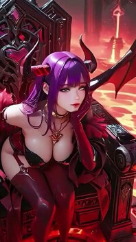 紫色头发的恶魔女王！岩浆宝座上的禁忌盛宴，红黑盔甲紧贴在灼热的皮肤上！
