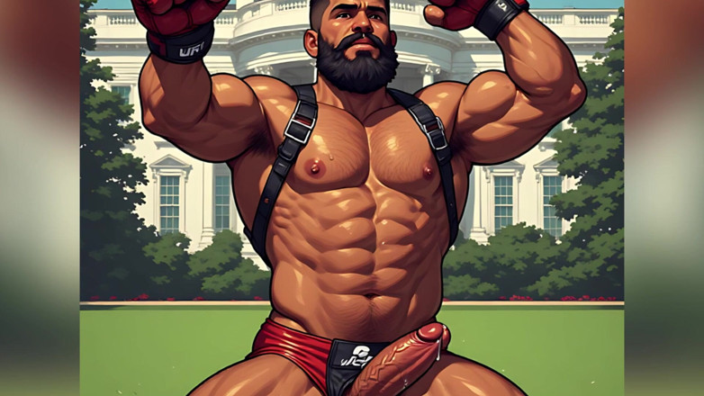 Erotic Man: Muscular Boxers Naked and Cumming Outside White House Ai Art