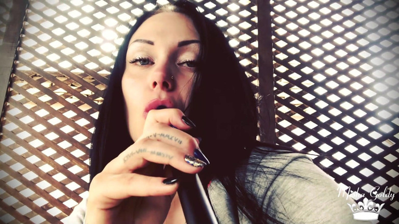 Goddess Misha Goldy: Blowing shisha smoke from itching nose and scratching it all...