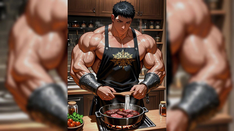 Erotic Man: Ai मांसपेशियों वाले मर्द खाना बना रहे हैं