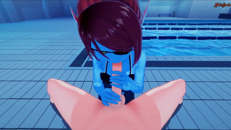 Hentai Smash: The mermaid Undyne gets POV fucked in the pool, creampie -...