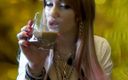 Goddess Misha Goldy: All in gold drinking smoking JOI