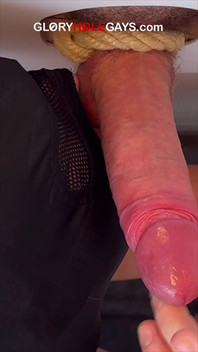 Long Cock Tied off with Rope at the Gloryhole - and Came Instantly
