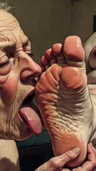 Une mamie de 90 ans se fait lécher et sucer de gros pieds par une BBW - très excitée