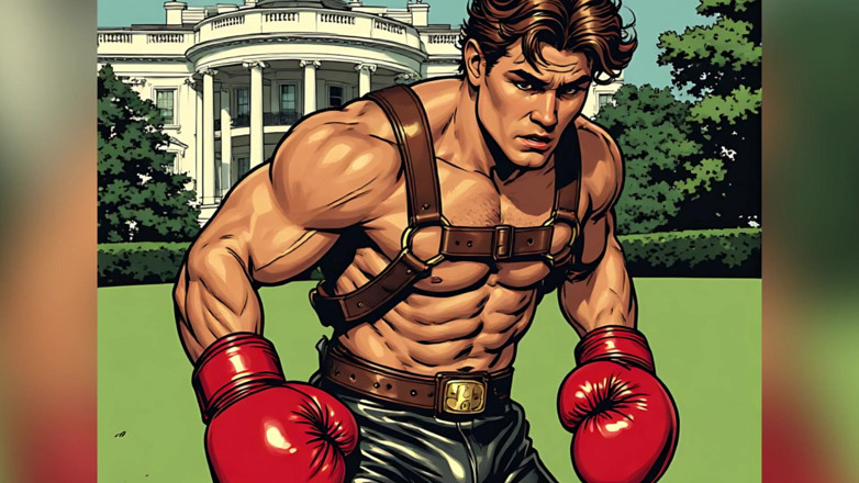 Erotic Man: White House Lawn Fighter Bulge Comic Style Art