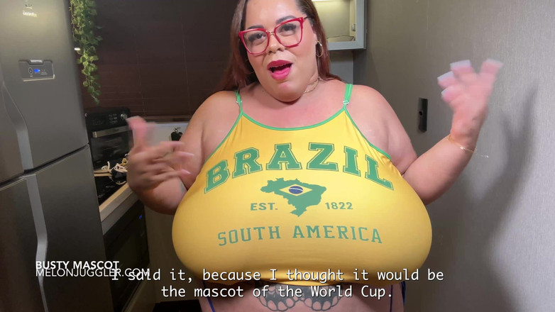 Melon Juggler: Big Boobs Big Belly Team Mascot Fucks Her Pussy