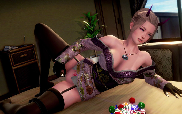 3D Cartoon Porn: Murmure 23 - Shinigami sucette, masturbation sur la table à manger puis Adam...