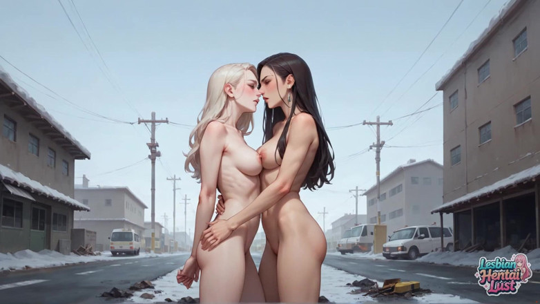 Lesbian Hentai Lust: A Steaming Lezzie Hump in a Snowy Urban Landscape! Naked...