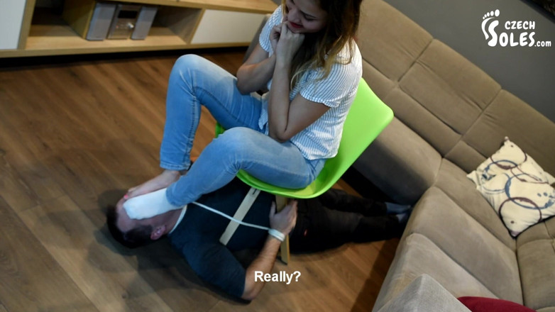 Czech Soles - foot fetish content: Tied up and made to smell Megan's socks - part 2