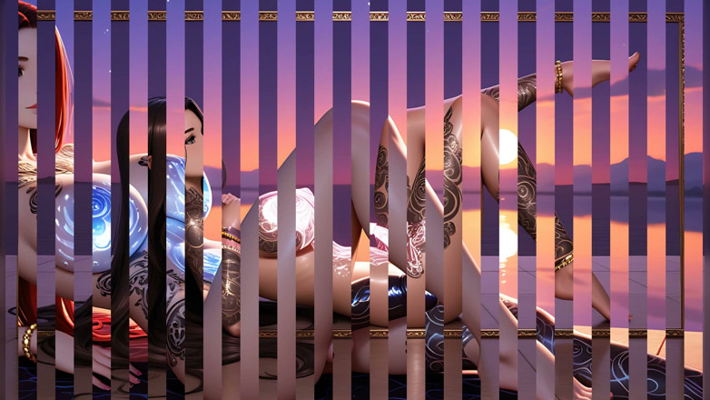TransMuse: Cliffside Sunset Floating - Reclining Nude Futa