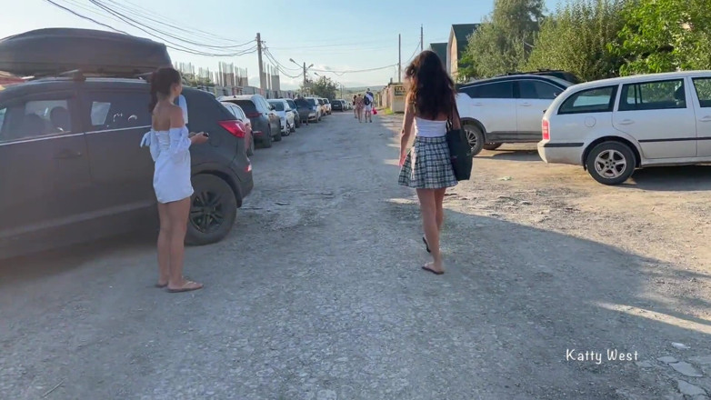 Katty West: Two Girls Walk in Without Panties and Show Pussies