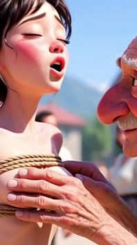 Người phụ nữ bị trói ở quảng trường công cộng - ông già vuốt ve cơ thể của cô ấy