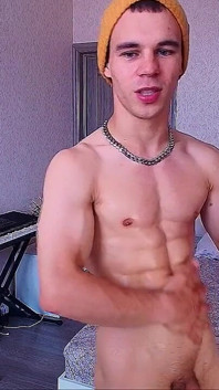 Cute Young Muscle Boy Flexing with Oil