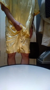 Crossdresser Cum Wearing Satin Pajamas