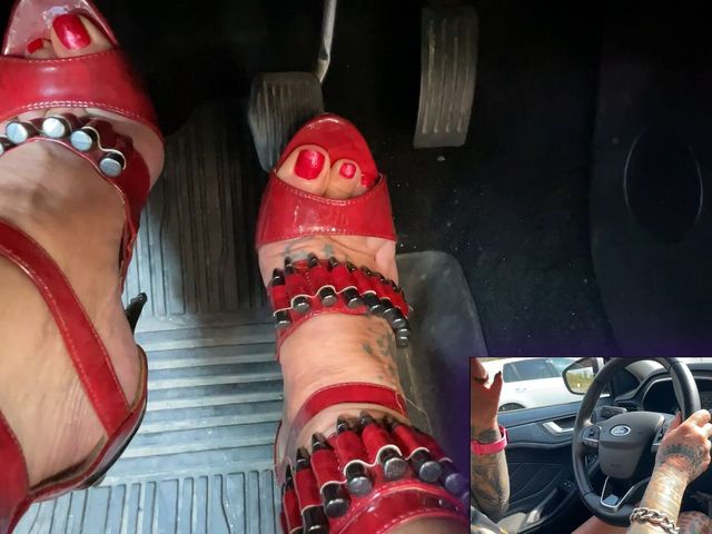 Red High Heels Driving (201) (Dominatrix Frida)