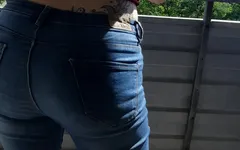 Horny woman peeing in pants