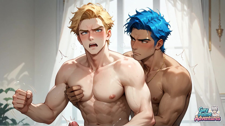 Gay Anime Adventures: 섹시한 근육 펠로우와 Molten Beach Joy는 폭발성 전리품 오르가즘으로 이어진다.