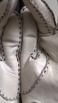Beige Leather Gloves with a Strong Leather Scent on Your Face, Lady Victoria Valente