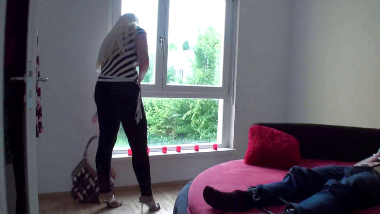 Femdom Austria: Pushing Her Ass Into Slave's Face and Making Him Lick...