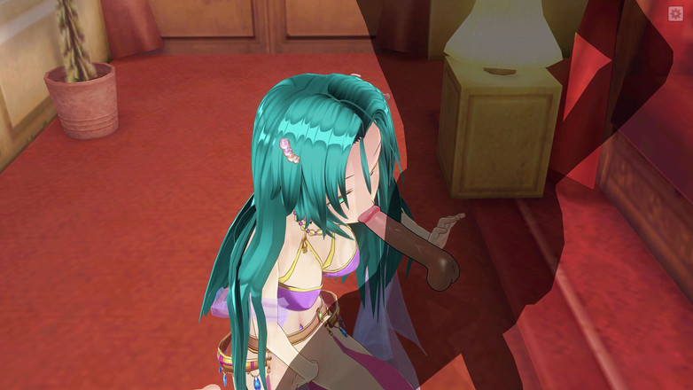 H3DC: 青い髪の3D変態の女の子が彼女の猫に触れ、フェラチオを与える