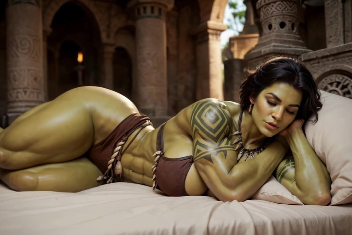 Dark fantasy porn: Seksi elf seksi ork'a karşı - üçlü drama