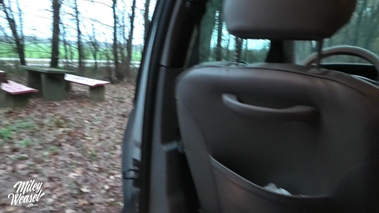 Miley Weasel: Блондинка аматорка Майлі Тказель ризиковано трахається в машині