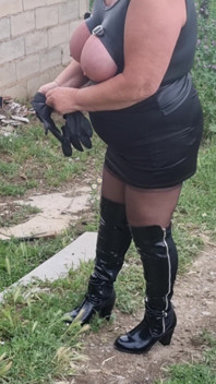 Set021 Walking Around with My Tits Out and Bound with Straps Putting on Black Gloves