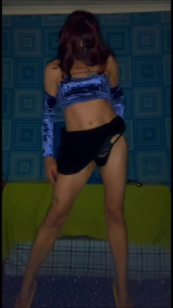 Lizzaali: Black skirt and velvet top tease and skirt removal