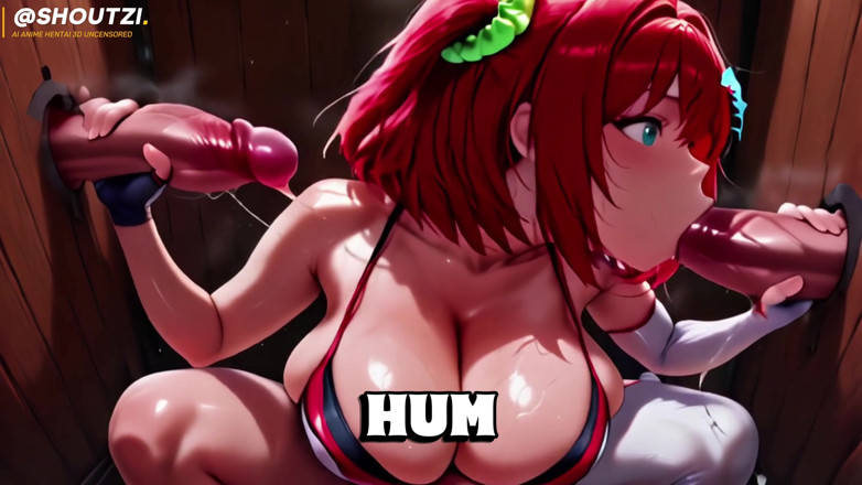 Shoutzi Anime Hentai3D Uncensored: Double Glory Hole Para Fãs - Vagabunda Ajoelhada E Cara De...