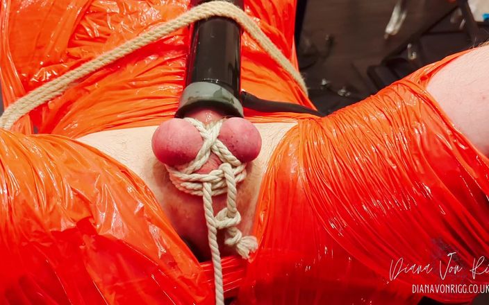 Diana Von Rigg: Merciless Cock Milking (tight Shiny Red Plastic Mummificaton and Remote Anal...