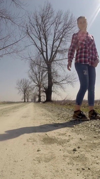 Desperate Girl with Full Bladder Has to Pee on a Dirt Road