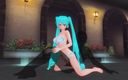 H3DC: Hentai 3D. Miku in costume da bagno cavalca un cazzo vicino...