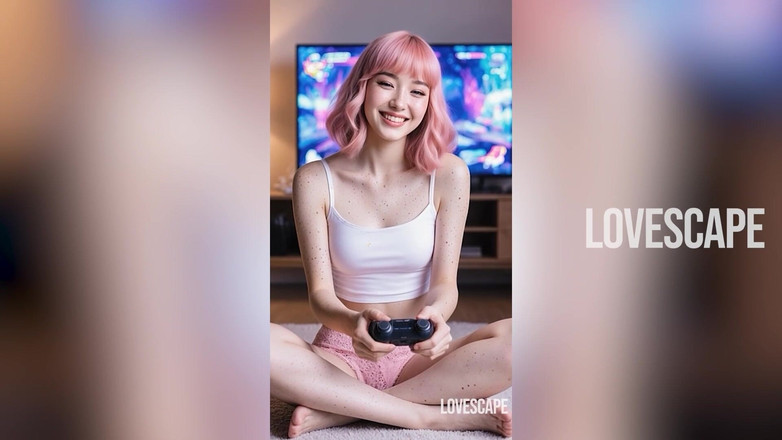 Lovescape: Rosa behaarte schönheit nimmt zwei große schwänze in wilden dreier