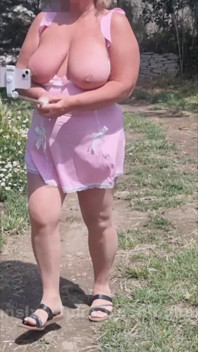 Watch Me Walking Through the Olive Groves in Spain with My Selfie Stick. I Pull My Tits Completely Out