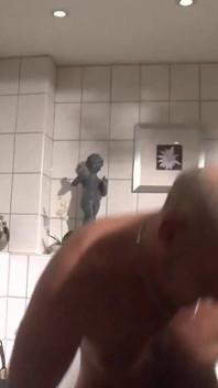 Old and young threesome fucking in the bathroom