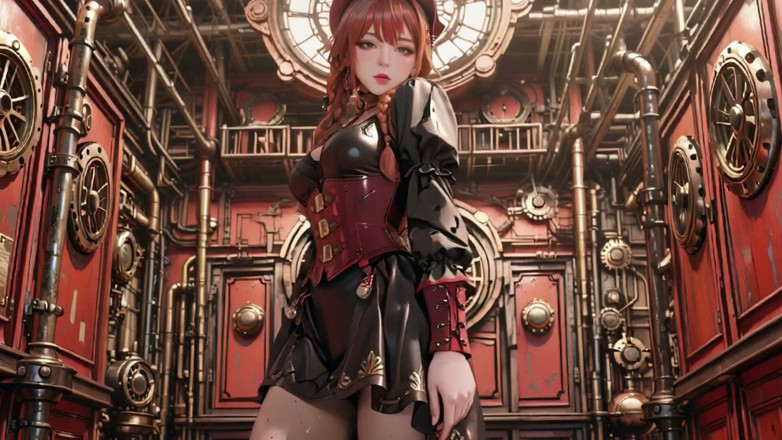 Seraphina Vale: Ducesa Steampunk! Fată mecanică cu părul roșcat tachinând în sala de...