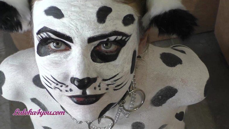 Laloka4you: Beautiful girl in Dalmatian costume playfully rides Cavalier's big dick