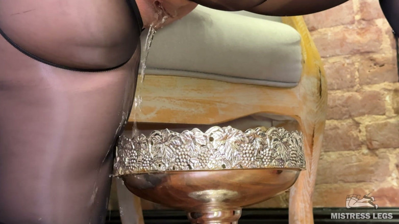 Mistress Legs: Black Pantyhose No Panties, I Piss Into a Vase and...