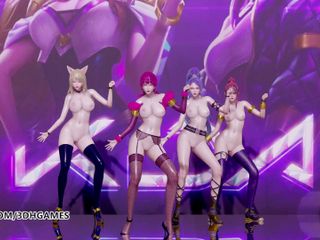 3D-Hentai Games: Siyah pembe - o çıplak dansı nasıl seviyorsun, Ahri, Akali, Evelynn, Kaisa, 3...