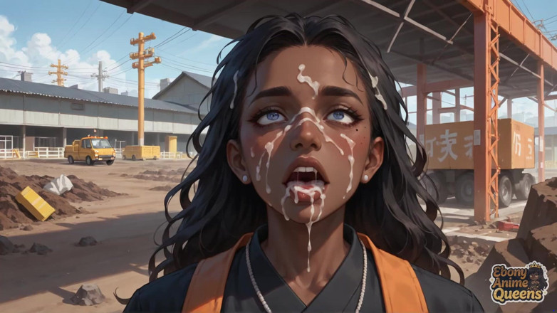 Ebony Anime Queens: Okouzlující černá bohyně s doplňky na vlasy s tlačítkem Potěšení Sizzles...