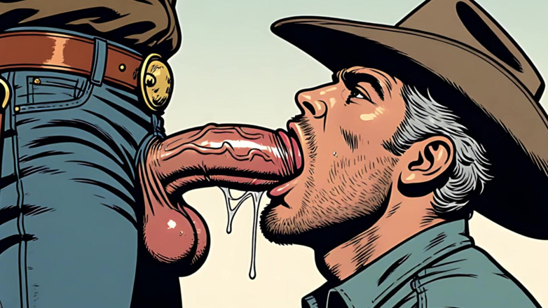Blowjob: Homo retro cowboy pijpbeurt kunst