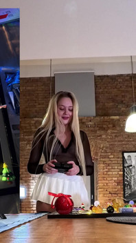 Two Girls One Rc Car to Play with in Shortest Short Miniskirts and on High Heels with Stockings and Over Knee Socks
