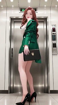 Green Suit & Red Hair! the Lazy Office Secretary. Leaning, Teasing, and Those Wet Eyes... Who Can Handle Her?