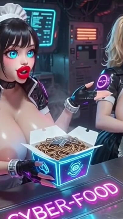 Hot girl dancing: Dua wanita imut bekerja di cyberpunk corner, animasi ai