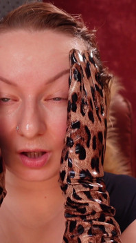 Long Leather Gloves and Oily Face. Asmr Arya Grander. Sfw Video.