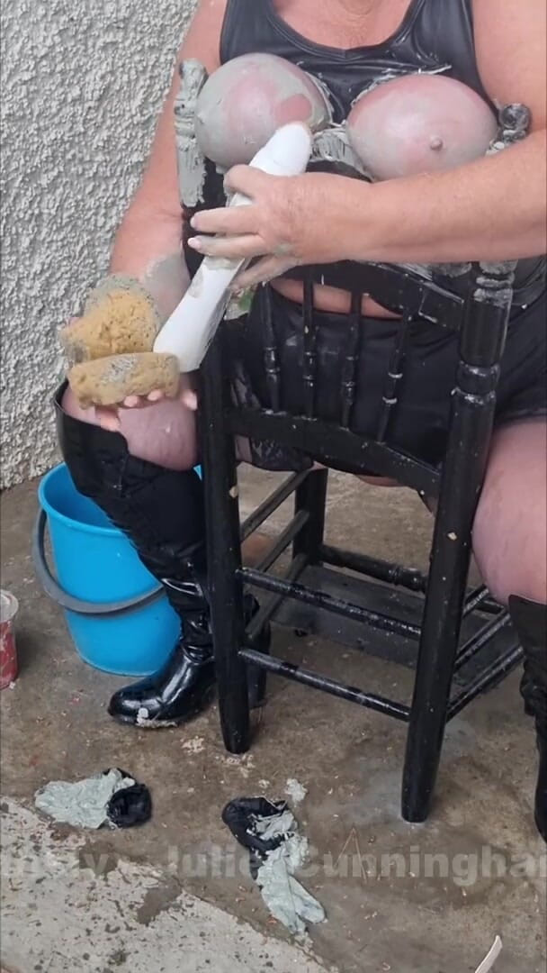 Julie Cunningham: Set021 Tits Out and Bound with Straps Washing Mud off...