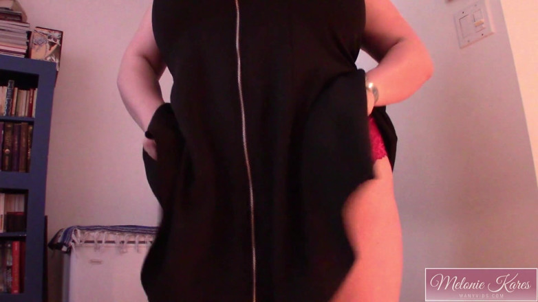 Melonie Kares: Huge breasts zipper dress strip show